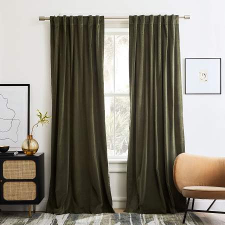 dark green long cotton drapes