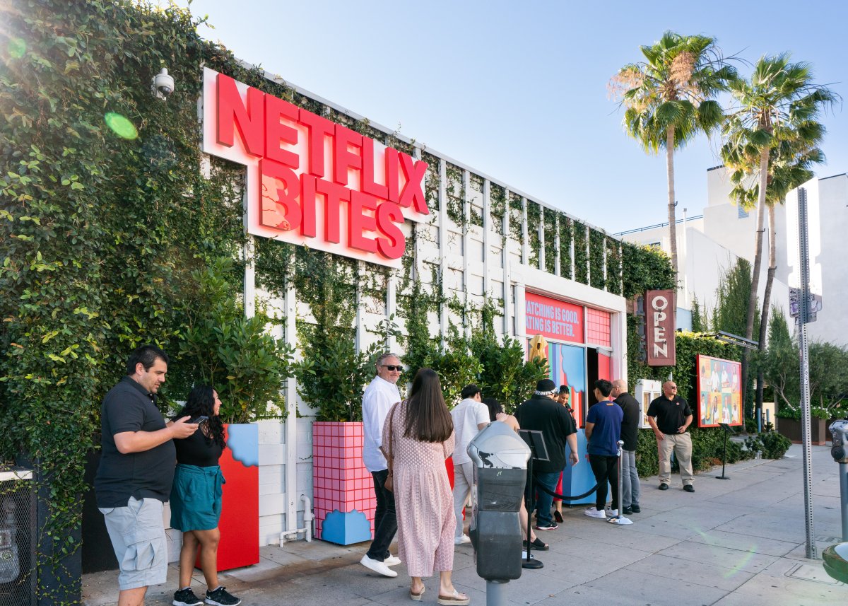 Guests are seen entering the new Netflix pop-up restaurant, Netflix Bites, on July 14, 2023 in Hollywood, Calif.