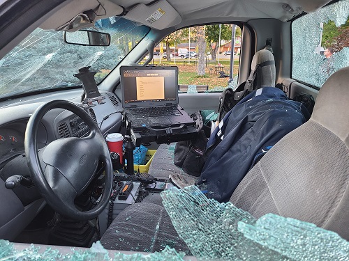 A photo of the city work truck that was vandalized in Grand Forks, B.C., on Sunday afternoon.