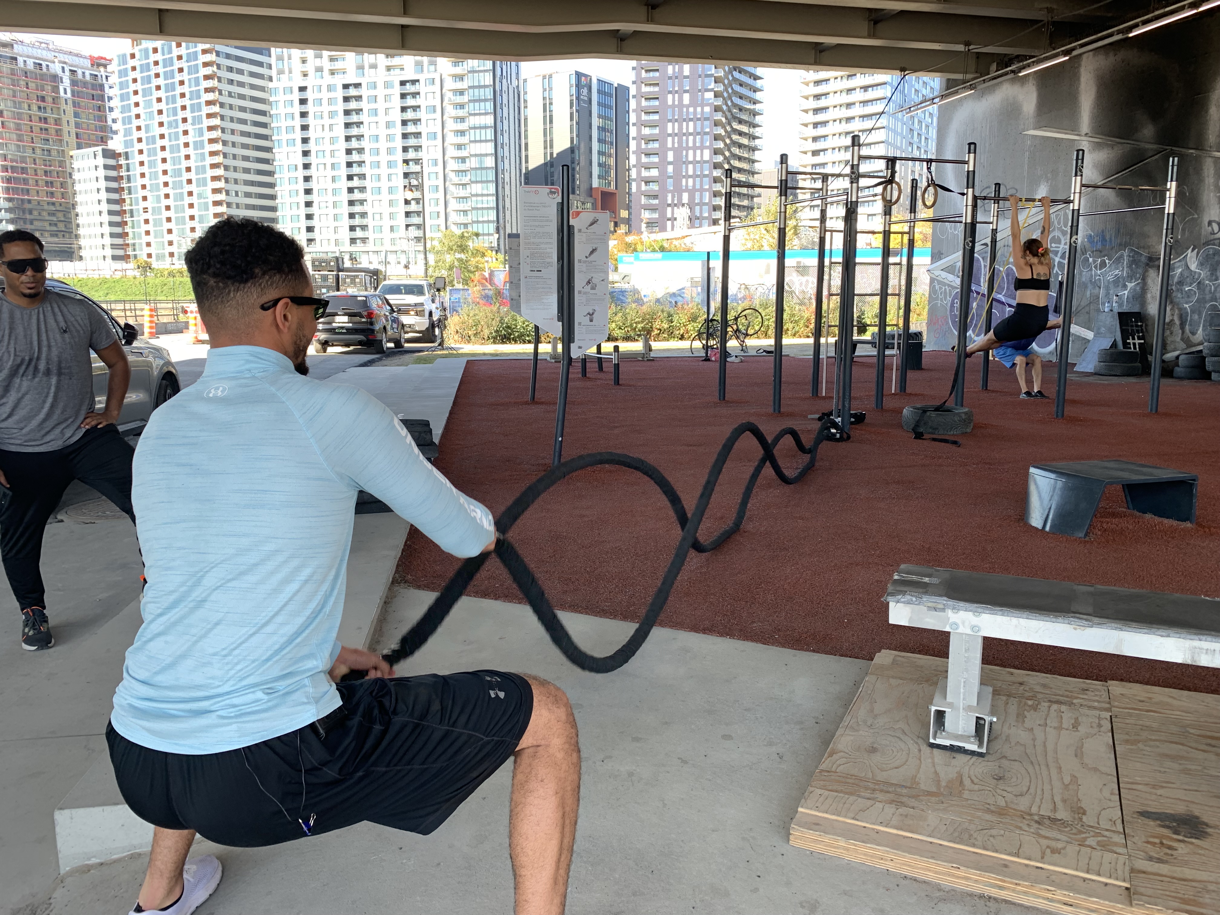 Open air gym in Montreal s Griffintown is a popular place to