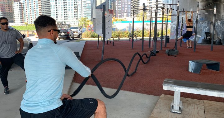 Open air gym in Montreal’s Griffintown is a popular place to workout