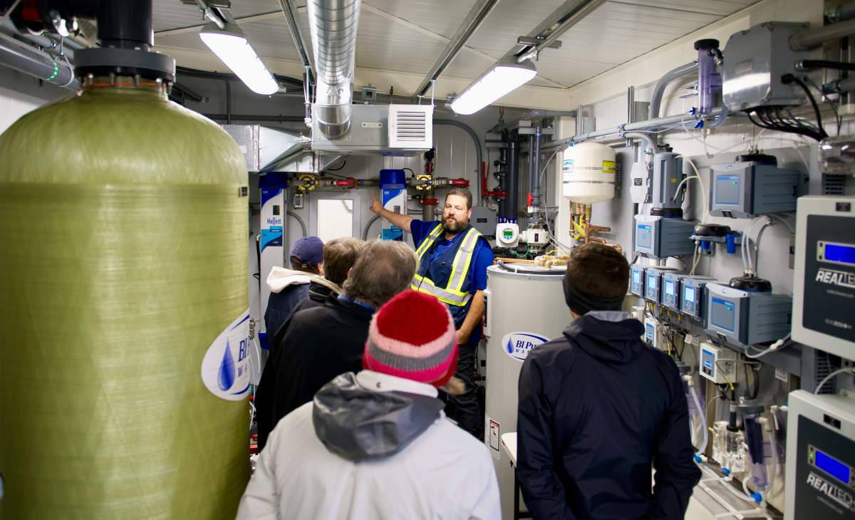 Staff give a tour of the new water treatment plant in Hiawatha First Nation on Oct. 16, 2023.