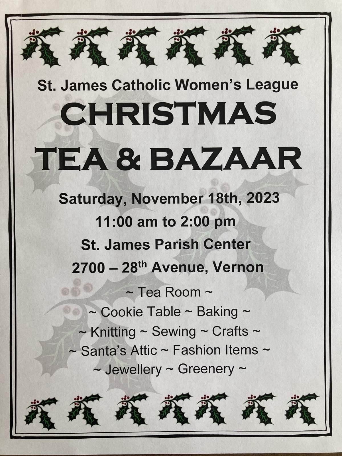 St. James Catholic Women’s League Christmas Tea & Bazaar - image