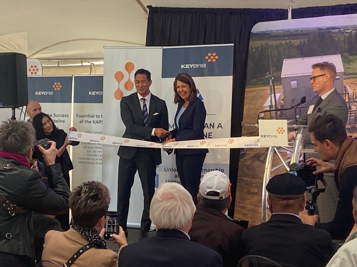 Premier Danielle Smith marks the completion of one of Alberta’s newest pipeline projects, the 575-kilometre KAPS Pipeline. Wednesday, Oct. 4, 2023, in Fort Saskatchewan.