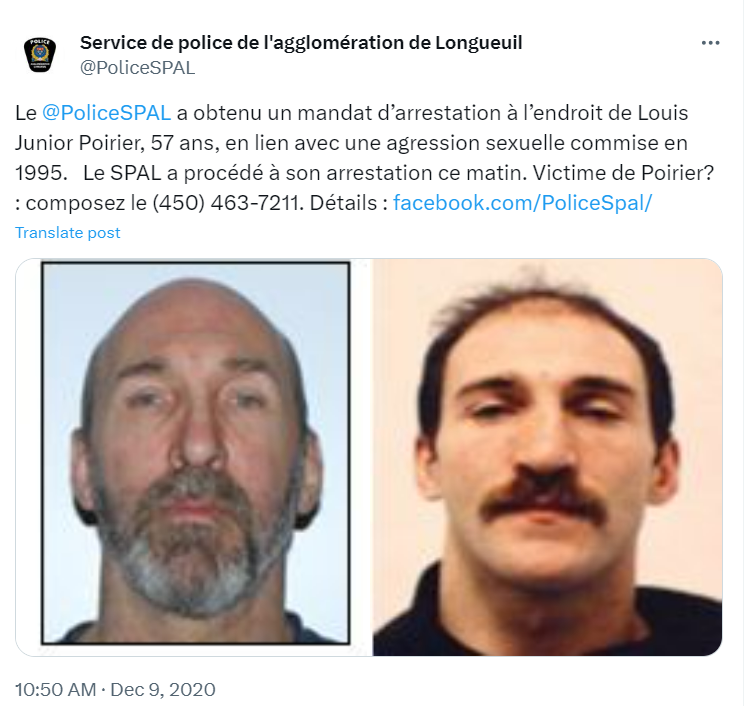 Louis Junior Poirier was arrested by Longueuil police.