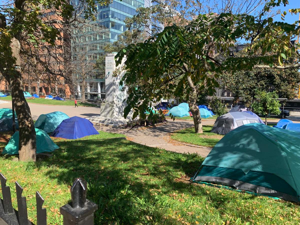 The encampment at Grand Parade Square has grown to more than 30 tents.