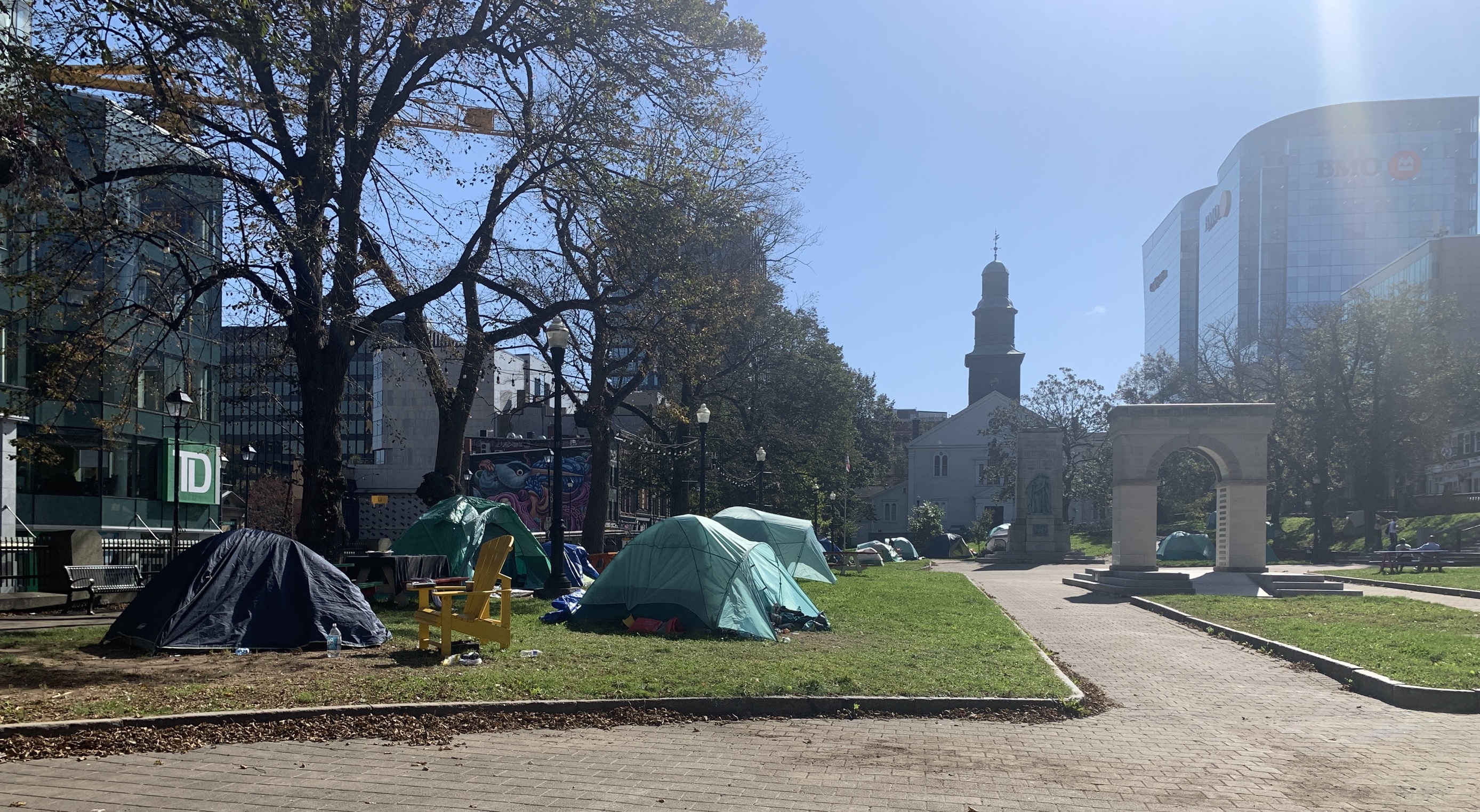 Tents are seen outside Halifax City Hall earlier this month.