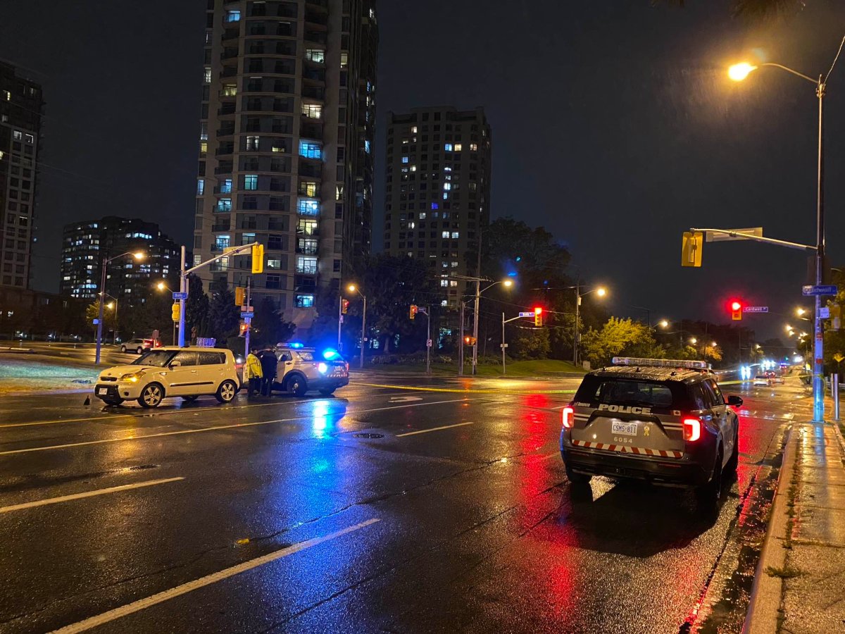 Toronto police on the scene after a pedestrian was struck by a vehicle in Toronto.