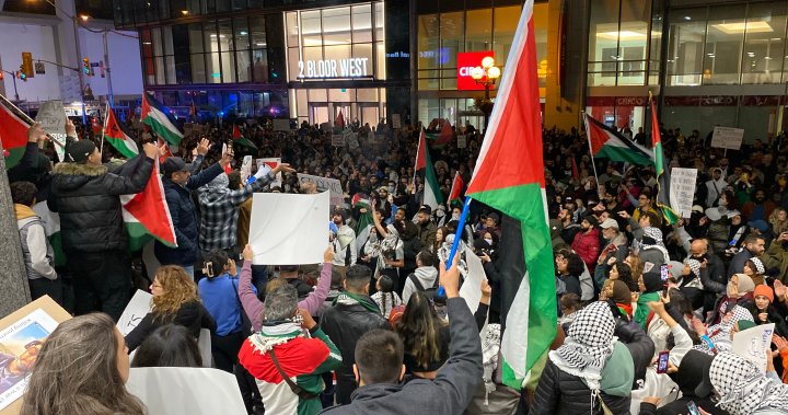 Demonstration over Israel-Hamas conflict shuts down roads in downtown Toronto
