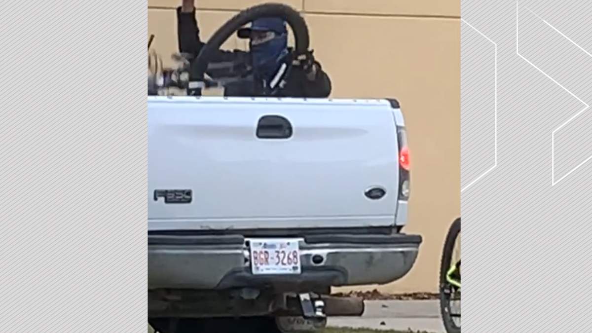 Video still of the suspect in the Oct. 16 theft of several bikes from outside a school in Olds, Alta.