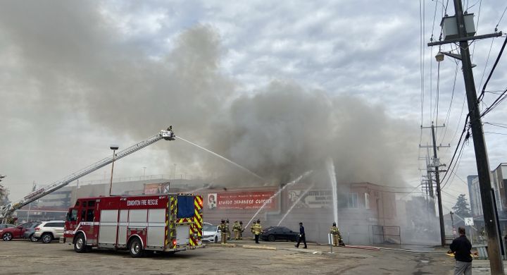Firefighters battle blaze at unoccupied building in central Edmonton on Wednesday