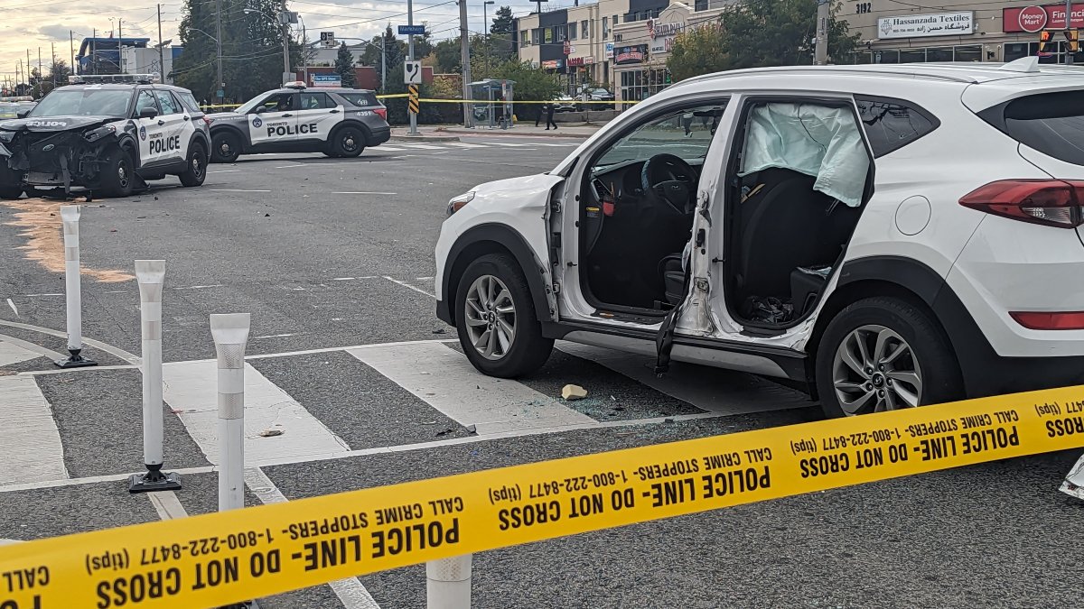 A police cruiser was involved in a crash around Eglinton Avenue and Markham Road on Oct. 14, 2023.