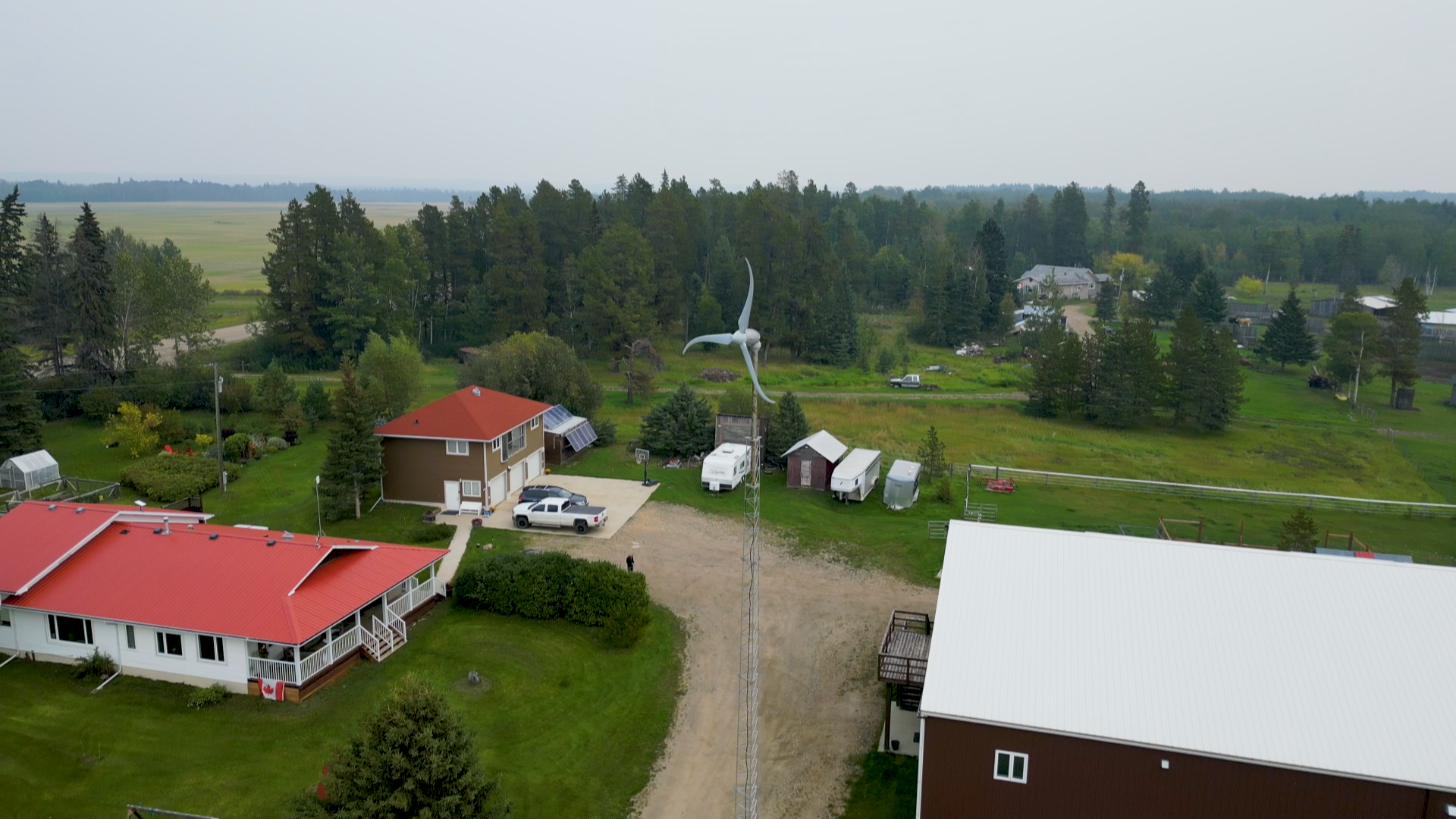 Paul McLaughlin’s small wind turbine helps to power his family’s home office on their farm in Ponoka County, AB.