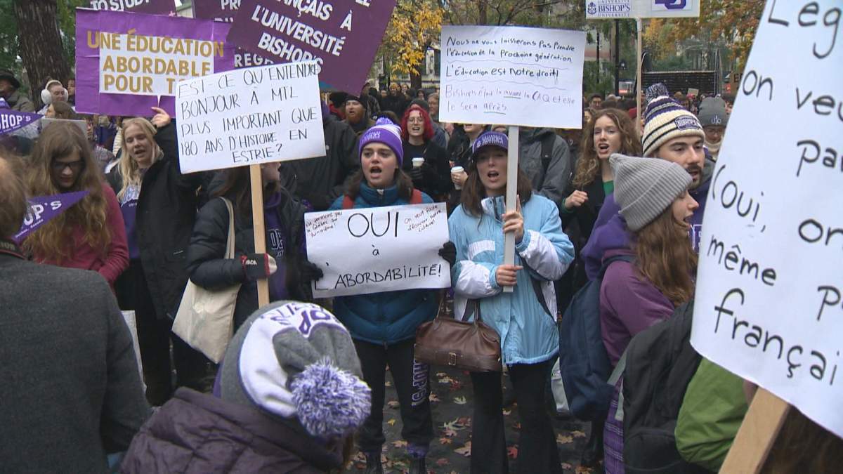 Bishop’s University students protest Quebec’s planned tuition hike for out-of-province students.
