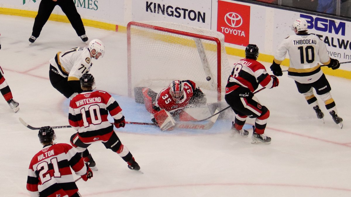 Tyler Savard scores his first goal of the season to help the Frontenacs beat the Ottawa 67s Sunday afternoon at the Leon's Centre.