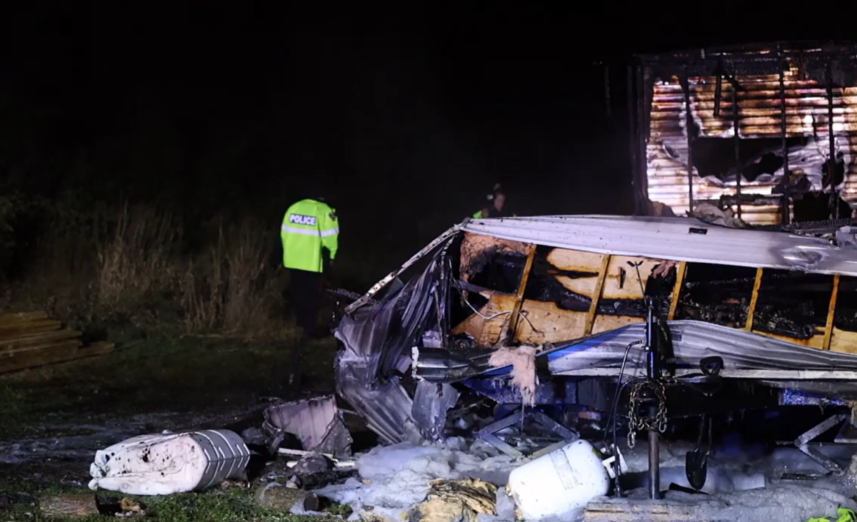 Police, firefighters and paramedics in Clarington, Ont., were called to the scene of trailer fire on Saturday night.