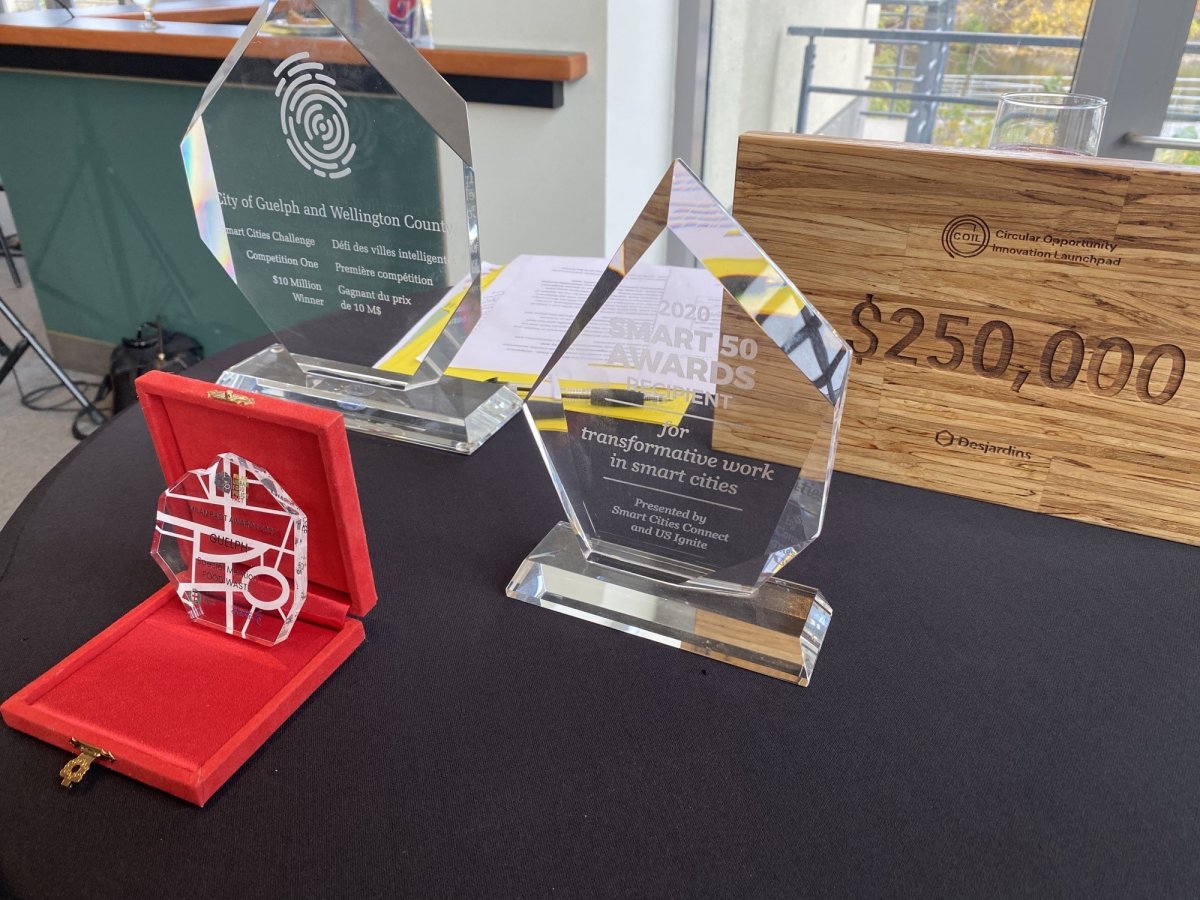 Some of the awards that Smart Cities in Guelph received.