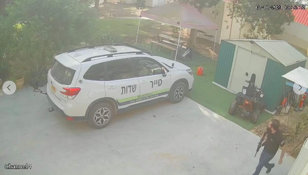 Member of Sufa kibbutz civil defence team confronts Hamas, Oct. 7, 2023.