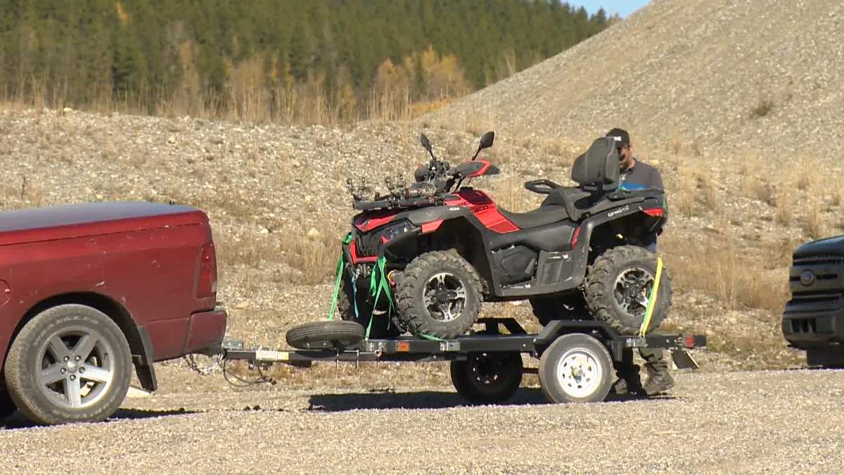 One of the ATVs brought in by a volunteer to aid in the search for Amy Fahlman west of Calgary on Oct. 5, 2023.