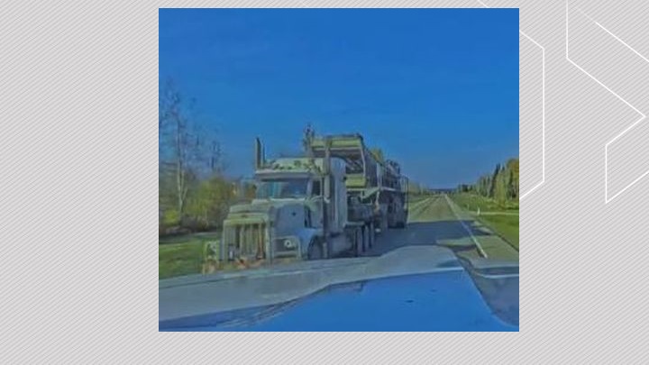A photo of a semi-truck Alberta RCMP are looking for in connection with their investigation of an incident on Highway 44, near Highway 2 and Township Road 684, on Oct. 1, 2023.