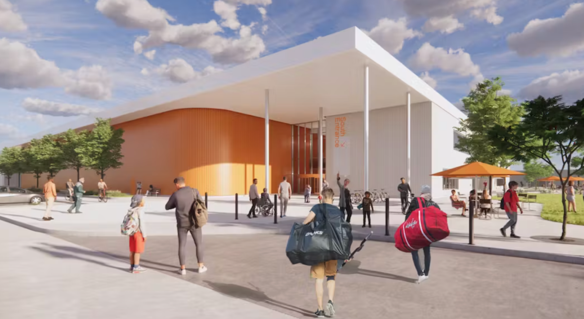 Artist rendering of the new twin-pad arena at Morrow Park which is scheduled to open in the fall of 2024. If approved, the building will be named the Miskin Law Community Complex over the next 10 years.