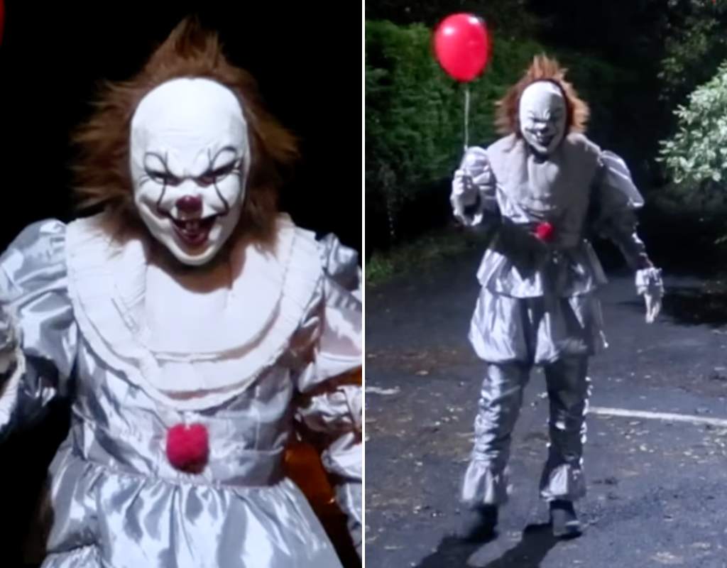 Screengrabs of a video posted to Facebook by Cole Deimos, who appears to be a clown stalking the Scottish town of Skelmorlie.
