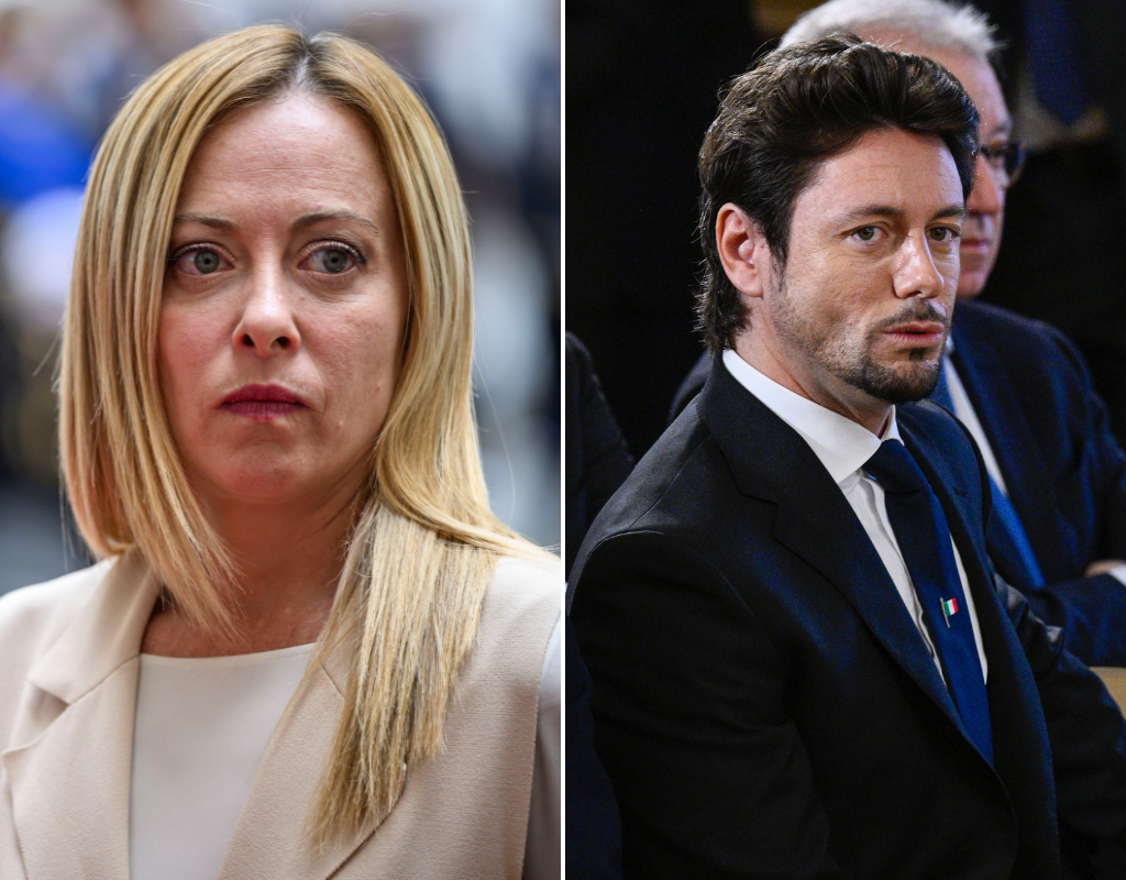 Italian Prime Minister Giorgia Meloni (L) has separated from her partner, TV journalist Andrea Giambruno (R).