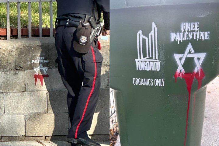 Toronto police investigate anti-Semitic graffiti, stolen mezuzah, ‘hateful remarks’