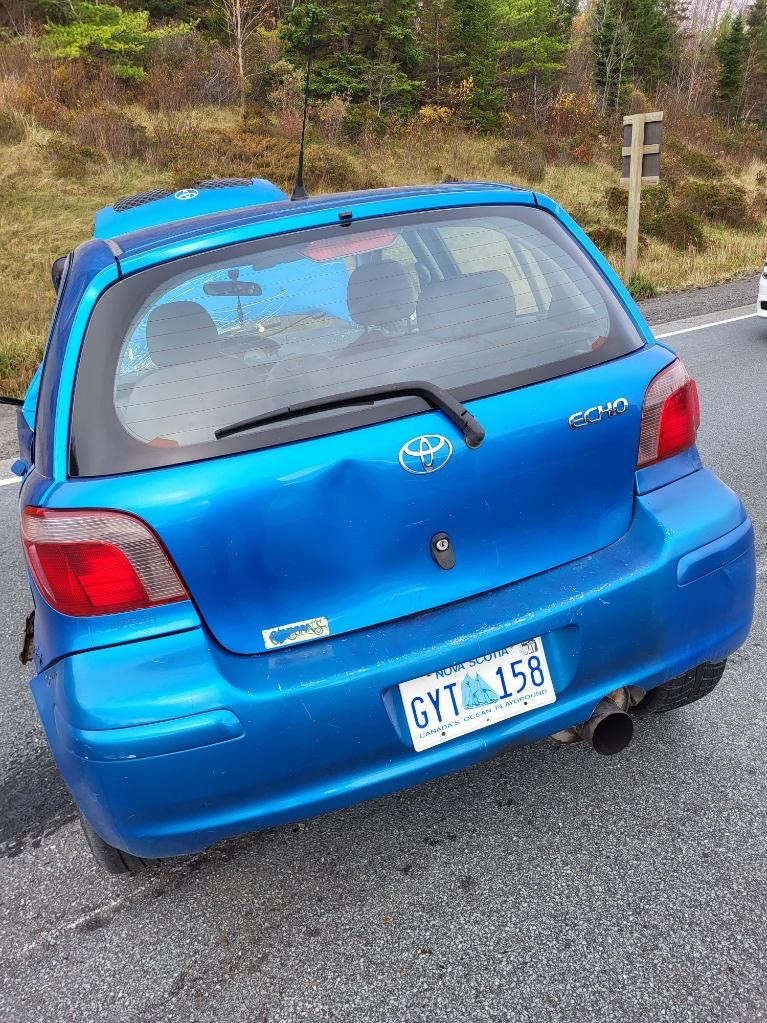 RCMP are continuing their search for the driver of the blue Toyota Echo, which had been recently privately sold and not yet registered with the new owner.