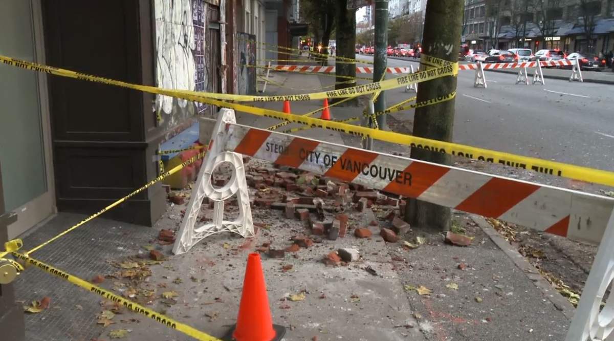 Bricks seen on the sidewalk outside 928 Main Street on Friday. 