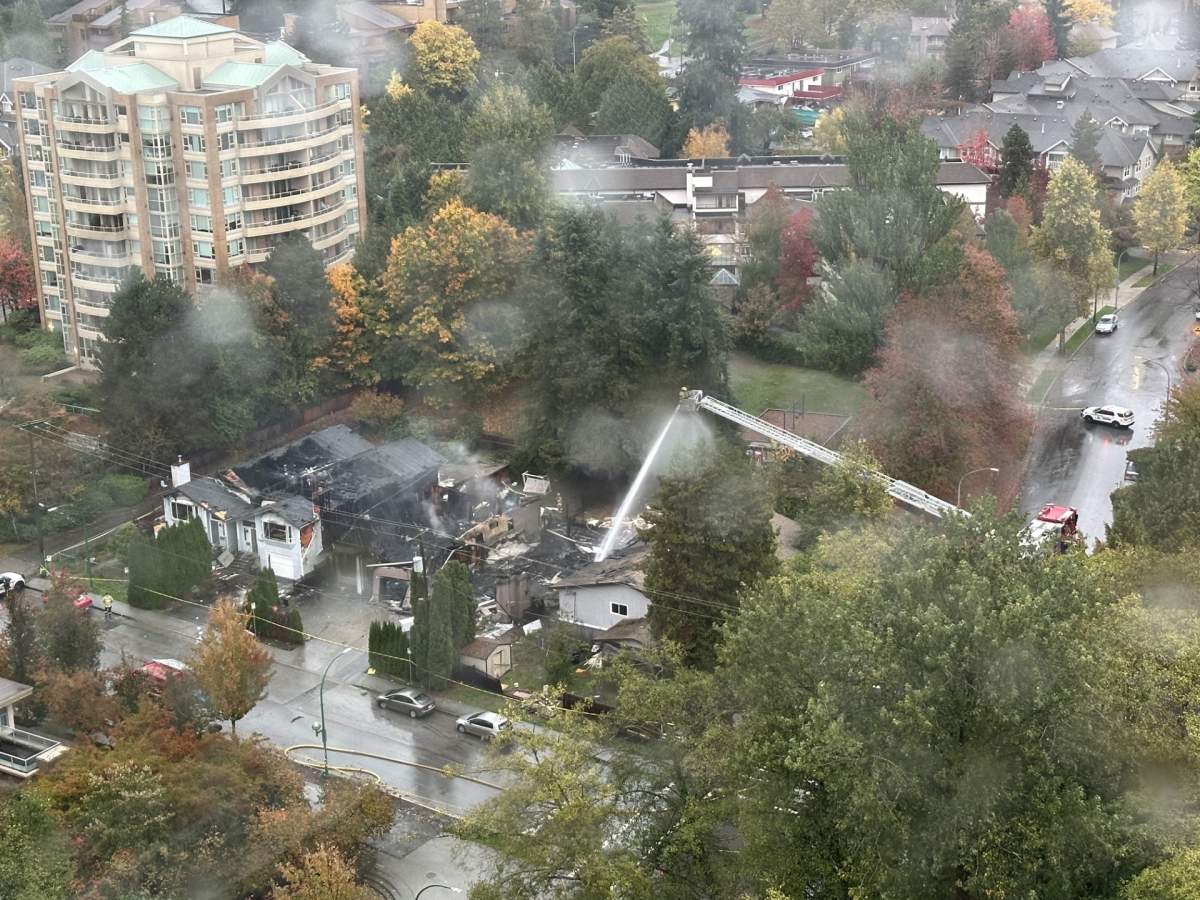 The scene Wednesday morning at a fire in Burnaby, B.C.