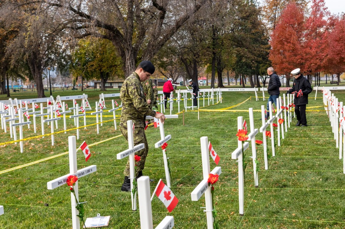 Over 220 white crosses will soon be installed near the Cenotaph at the park, for Kelowna’s fifth-annual “Field of Crosses” project.