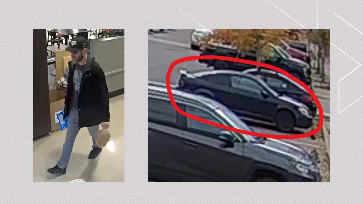 A man (L) police believe was in the area of a Tuesday hit and run they want to speak with. Police are still looking for the car (R) they suspect was involved in the collision.