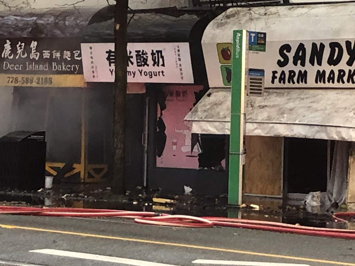 A fire broke out along a number of businesses in Kerrisdale Sunday night.