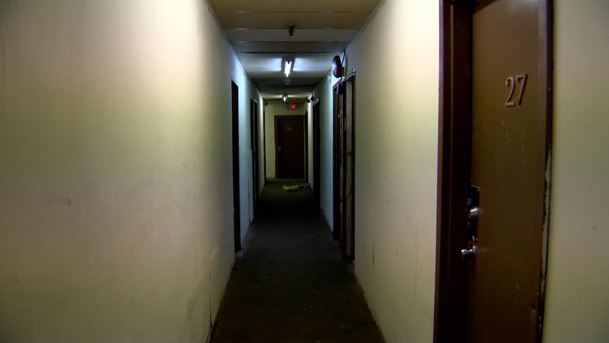 A hallway inside the Manwin Hotel.