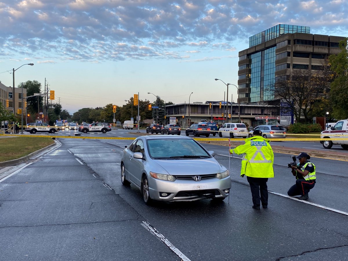 Police on scene following a pedestrian -involved collision on Oct. 6, 2023.