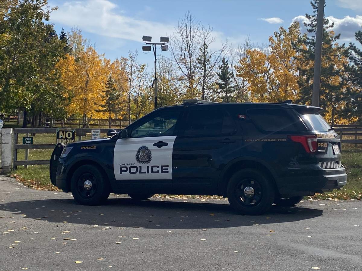 A CPS unit outside a property near Chestermere on Oct. 3 during the investigation into the Sept. 9 shooting death of Jordan Jacques-Vetten in northwest Calgary.
