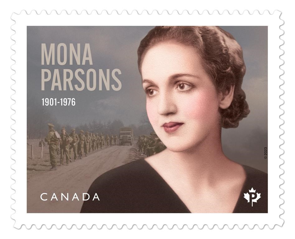 A stamp honouring Mona Parsons is shown in a Canada Post handout photo. The Canadian woman, who was imprisoned in a Nazi prison for helping Allied airmen escape from the occupied Netherlands, is being honoured on a postage stamp.THE CANADIAN PRESS/HO-Canada Post **MANDATORY CREDIT** .