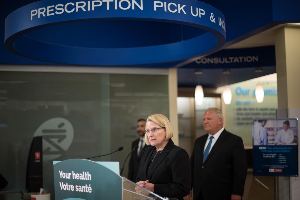 Registered nurses in Ontario will soon be able to prescribe certain medications such as birth control and drugs for smoking cessation. Ontario Health Minister Sylvia Jones speaks during a press conference at a pharmacy in Toronto, Wednesday, Jan. 11, 2023. 