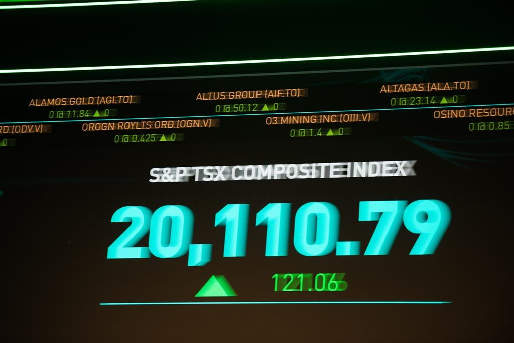 The S&P TSX composite index screen at the TMX Market Centre in downtown Toronto is photographed on November 11, 2022. 