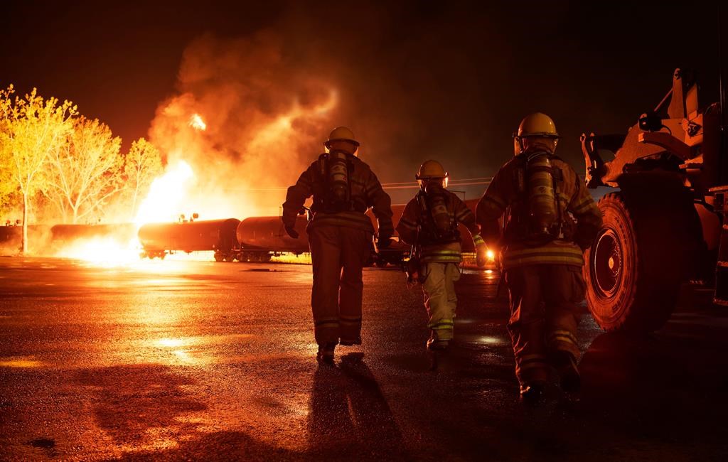A still image of Attraction’s production of “Mégantic,” a dramatization of the deadly Lac-Mégantic, Que. runaway train disaster which killed 47 people.
