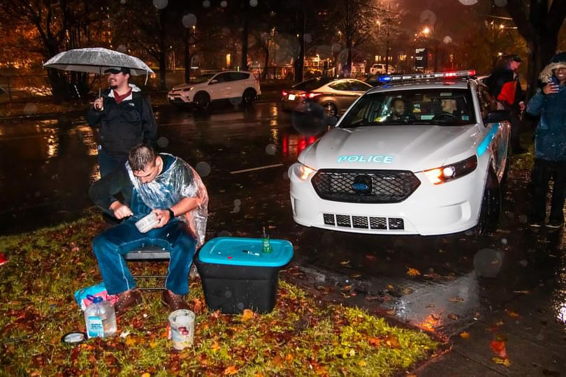The heavy rain couldn’t keep Riley Merry away from his potato salad.