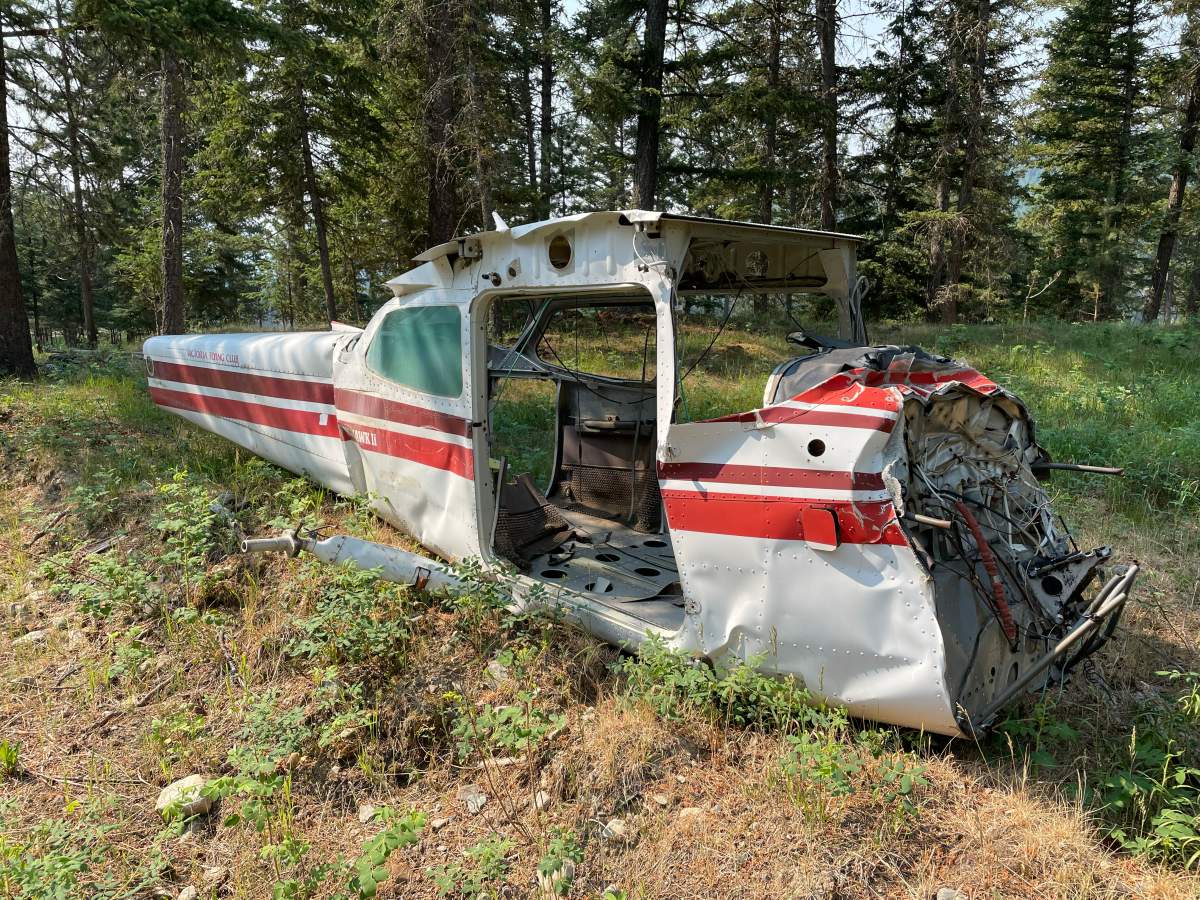 A wrecked plane that made headlines in 2023, shown in this photo, was actually a fuselage planted for training purposes.