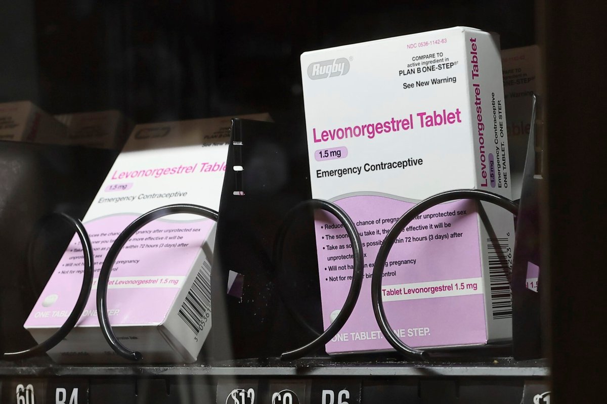 The emergency contraceptive levonorgestrel is displayed for sale in a vending machine on the campus of the University of Washington in Seattle on Friday, June 2, 2023.  
