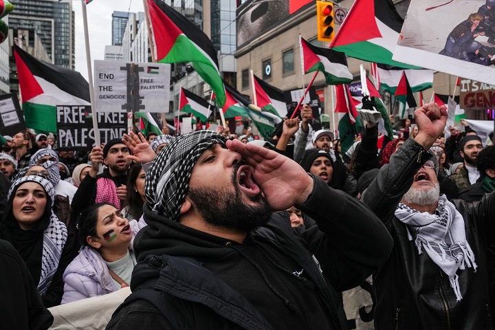 Demonstrators attend pro-Palestinian rally at U.S. consulate in Toronto