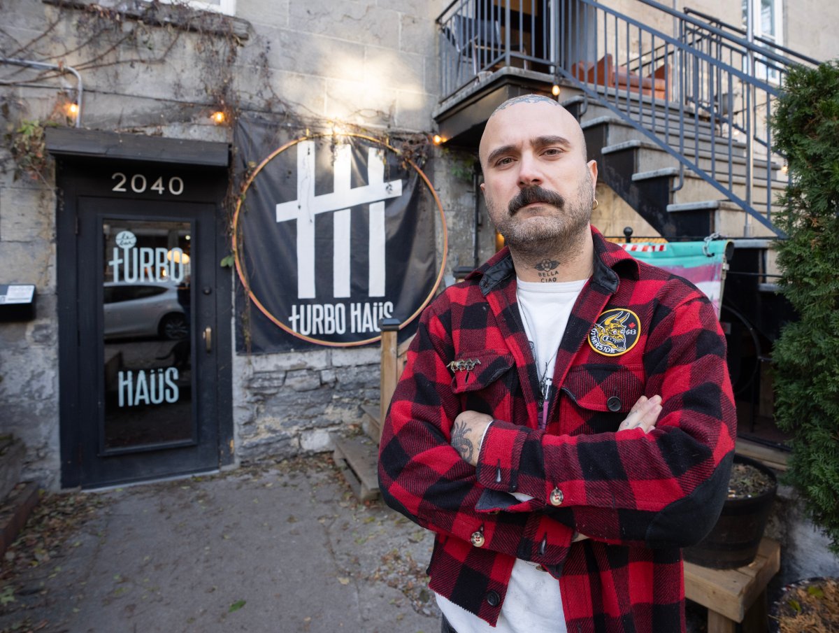 Sergio Da Silva, co-owner of the Turbo Haus nightclub, poses in front of the club Friday, Nov.24, 2023 in Montreal. 