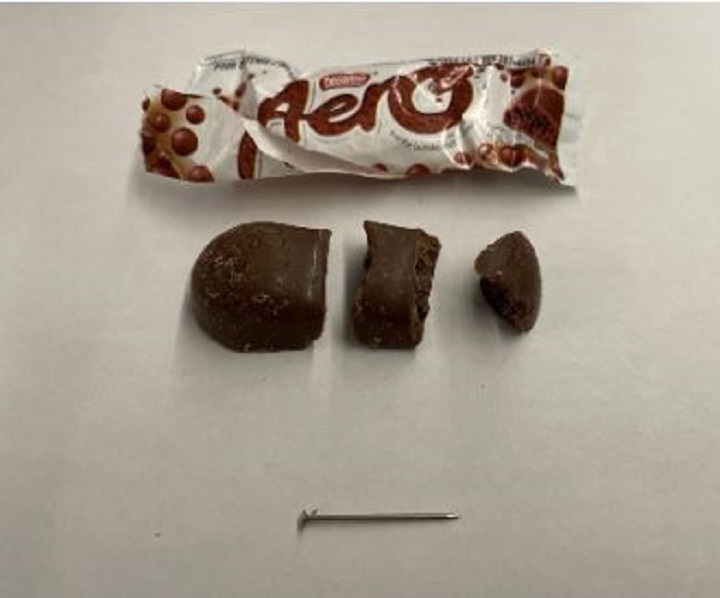 Peel police said a sharp object was found inside a candy bar in Mississauga, Ont.