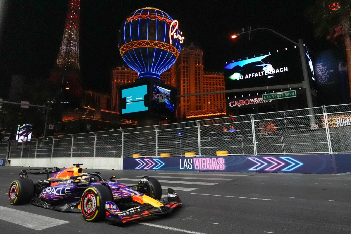 Red Bull driver Max Verstappen makes his way around the track during Formula 1’s second practice session early Friday in Las Vegas.