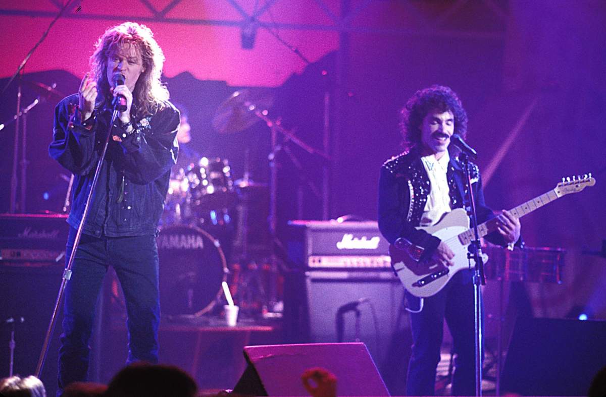 Daryl Hall and John Oates during a taping for the 1988 MTV New Year's Eve Party in Los Angeles, California, United States.