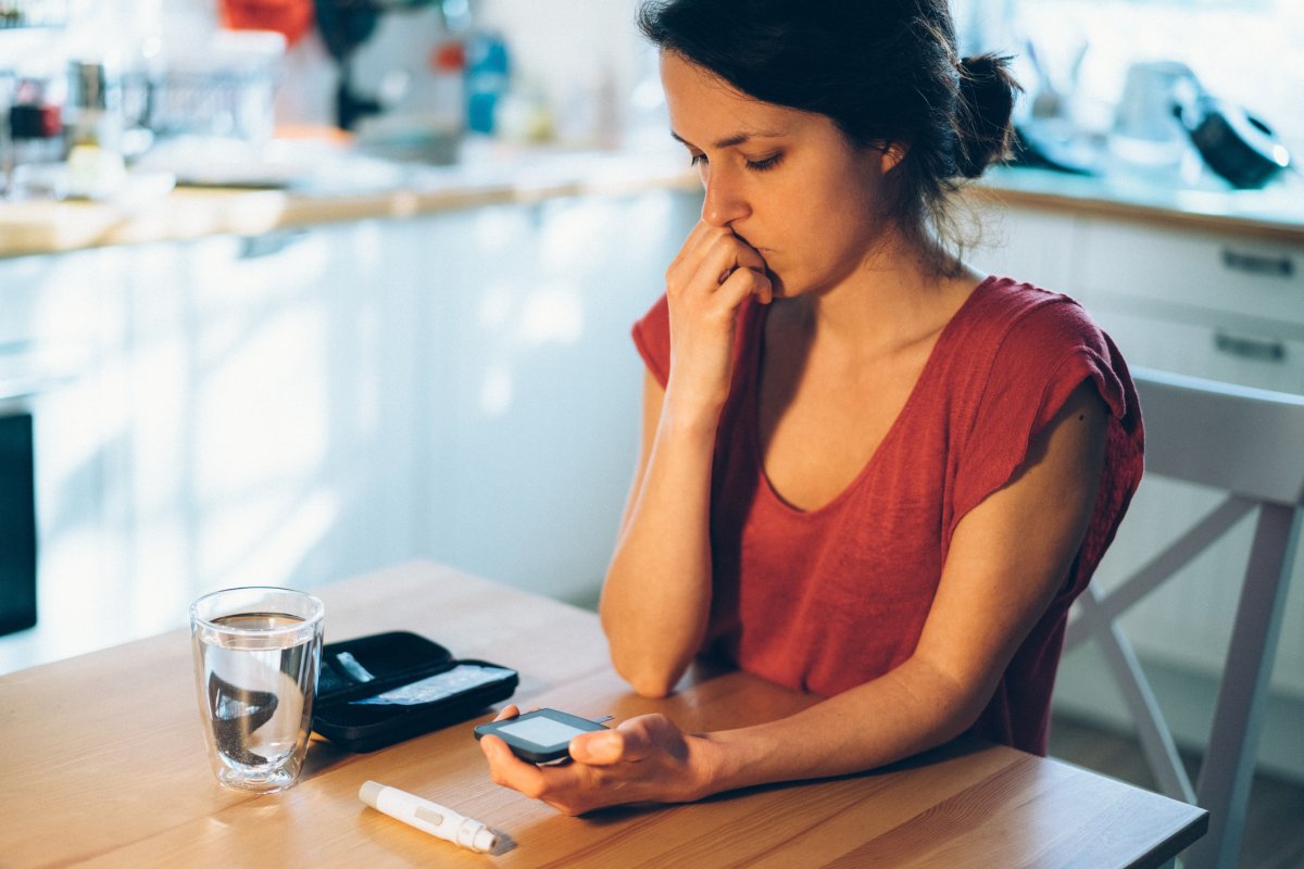 Worried woman from the blood sugar test results